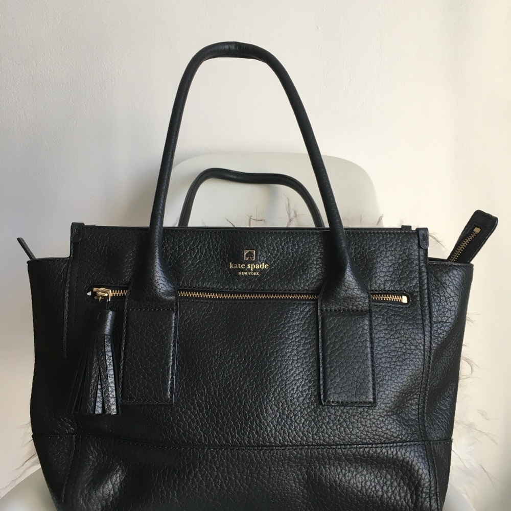 Kate Spade Black Leather Handbag with Gold Accents